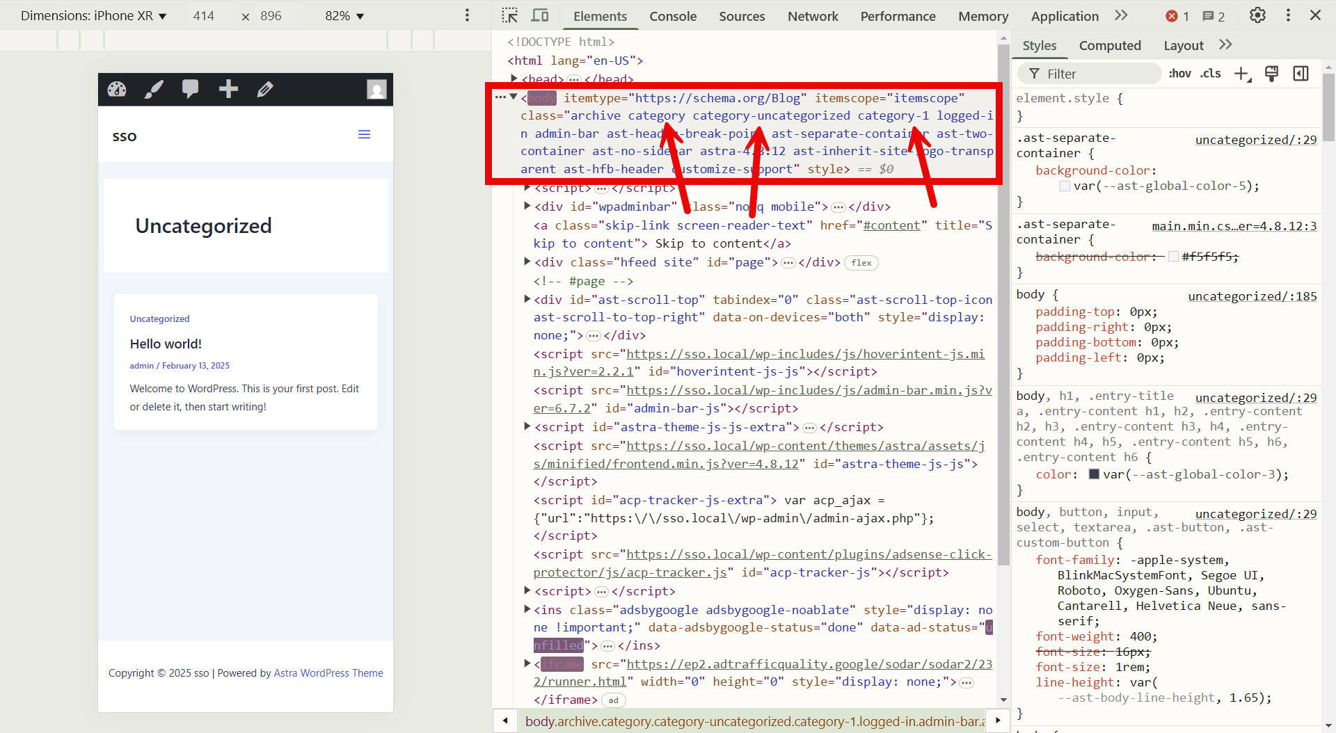 {الكلاسات الموجودة في التصنيف بعد الوسم body?}