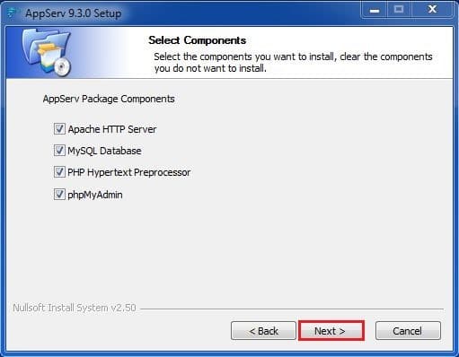 7 باختيار الخدمات المراد تنصيبها مع البرنامج برنامج AppServ