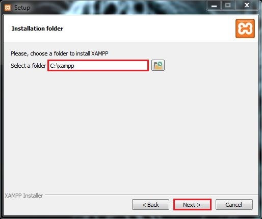 7 تحديد مكان تنصيب البرنامج على الجهاز برنامج XAMPP