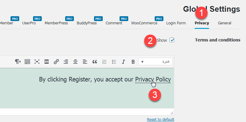 nextend social login - privacy - show terms and conditions