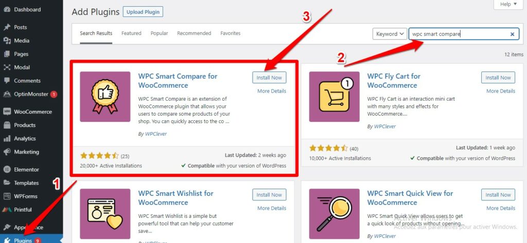 تنصيب إضافة - WPC Smart Compare