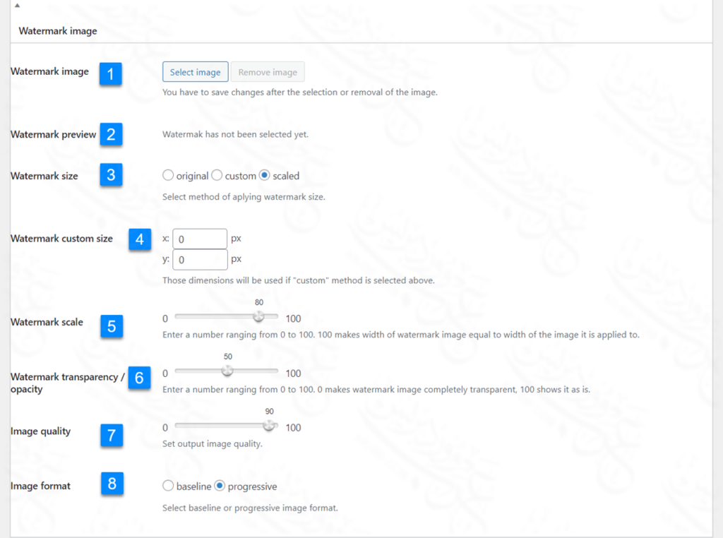 إعدادات صورة العلامة المائية