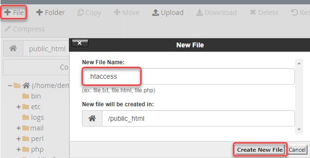 How to create a .htaccess file using cPanel